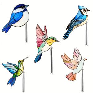 TEMU 2D 플랫 - 2D 평면, 5개 아크릴 새 분재 장식 - 정원 및 테라스 화분 장식