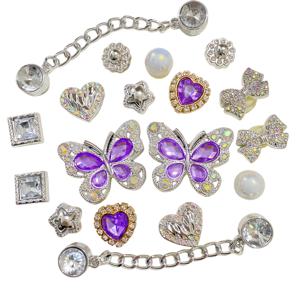 TEMU 18개 보라색 나비 하트 리본 신발 장식, 오픈토 샌들, 정원화환, 비치화에 적합, 탈착식 추가, 추수감사절 및 크리스마스 선물로 완벽, 배터리 없음