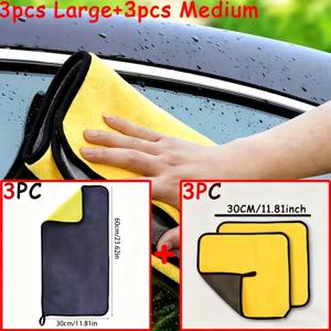 TEMU 6개 두꺼운 극세사 세차용 행주 - 자동차 유리, 내부 및 외부 청소용 초강력 흡수 타월, 노란색과 검은색 디자인, 세차 및 차량 관리에 최적, 자동차 디테일링 필수품