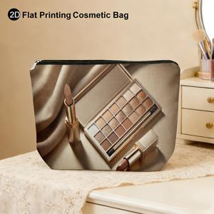 TEMU 샴페인 골든 아이섀도우와 웜 누드 립스틱 패턴 휴대용 리넨 메이크업 가방 1개, 메이크업 보관함, 다기능 재사용 가능, 여성용 세면도구 가방, 지퍼형 여행용 데이팩, 여성을 위한 선물