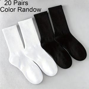 TEMU 남녀공용 스포츠 양말 20켤레 - 부드럽고 통기성 좋은 편안한 중목 양말, 남성 및 여성용, 순수 블랙 앤 화이트, 기계 세탁 가능, 캐주얼웨어에 적합, 캐주얼 양말 | 클래식 양말 디자인 | 내구성 있는 양말
