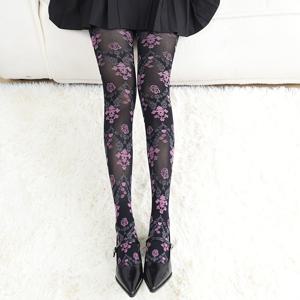 TEMU 가을/겨울용 여성용 고딕 플로럴 패턴 타이츠 1켤레—블랙 바탕에 빈티지 장미 프린트, 시스루 나일론과 스판덱스 혼방 소재. 핑크, 레드, 퍼플 색상 선택 가능. 로리타 스타일 의상, 코스프레 행사, 발렌타인데이 데이트, 크리스마스 파티에 적합