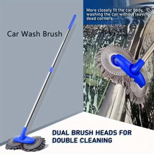 TEMU 조절 가능한 손잡이 차량 청소 걸레 | 듀얼 헤드 쉐닐 극세사 스크러빙 브러쉬 | 360° 회전 손잡이로 차량 세척 완벽 | 스크래치 방지