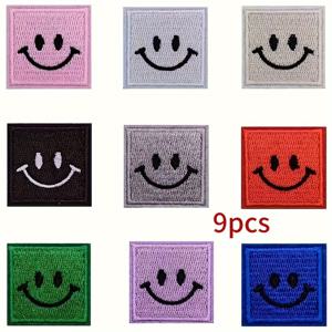 TEMU 5/9/14개입 새로운 창의적인 얼굴 눈물 얼굴 사각 천 스티커 옷 신발 모자 가방 자수 패치 다림질 또는 재봉 장식 천 스티커