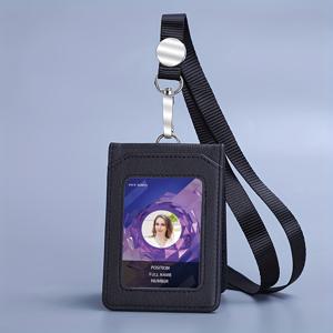 TEMU 2D 인조 가죽 ID 배지 홀더 (목걸이 포함) - 5개 카드 슬롯 비즈니스 ID/배지 홀더 카드 케이스 인조 가죽 사무실 직원, 학생, 비즈니스 패스 카드 홀더