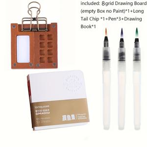 TEMU [휴대용 페인팅 세트 6개입] 미니 아크릴 수채화 페인트 팔레트 세트 6개입 | 휴대용 나무/투명 8/15구획 박스 (클립 포함), 페인트 브러쉬 3개, 휴대용 스케치북. 야외 스케치용 빈 케이스
