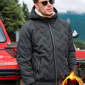 TEMU 남성용 겨울 신상 - 안감 후드 두꺼운 방풍 보온 루즈핏 아웃도어 캐주얼 자켓