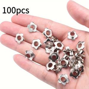 TEMU 100/200개 장식용 플로럴 리벳 아일렛 - 공예, 인조 가죽 작업, 의류 수리 프로젝트 및 공예 장식을 위한 금속 꽃 구멍 디자인 금속 표면