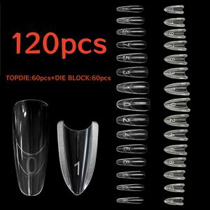 TEMU 60/120개 샌드위치 스타일 타원형/직사각형 네일 익스텐션 몰드 | 15가지 사이즈 투명 풀 커버리지 젤 네일 몰드 상단 및 하단, 살롱용, 내구성 ABS 소재, 광택 끝