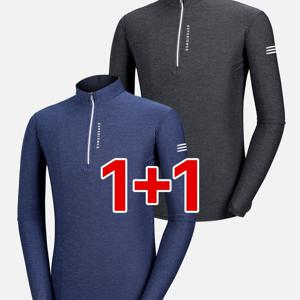 TEMU (1+1)( 2장세트! ) 남성 신축성 좋은 베이직한 디자인 긴팔 집업 티셔츠 유라이크(B2OP2LT012M)