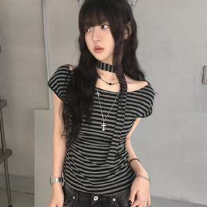 TEMU 캐주얼 투웨이 웨어 크로스숄더 타이스트랩 리브드 반팔 탑