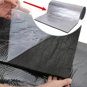 TEMU 자착식 알루미늄 포일 단열 롤, 내열성, 방음, 소음 감소 차량 RV 폼 바닥 지붕 단열재, 블랙, 고온 저항, 표면 질감 디자인