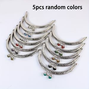 TEMU 은색 메탈 프레임 DIY 가방 액세서리 5개, 12.5cm 컬러 비즈 키스 버클, 랜덤 색상 반원 엠보싱 플랫 엣지 산호석 구슬 헤드 여성용 가방/지갑 제작, DIY 지갑 제작