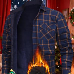 TEMU 발렌타인데이 & 크리스마스 팩토리 아이템: 남성용 겨울 플러시 플란넬 격자무늬 버튼업 셔츠, 두꺼운 보온 겨울 셔츠, 주름 방지, 피부 친화적, 부드러운 남성용 가을/겨울 긴팔 이중 포켓 스트레치 캐주얼 버튼업 상의, 새해 선물, 발렌타인데이 선물