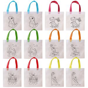 TEMU 12개 DIY 공룡 파티 선물백, 동물 생일 파티 장식용 6가지 스타일 공룡 선물백 (색연필 미포함)