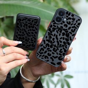 TEMU 휴대폰 케이스 - 2개 1세트 & 패셔너블 고급 풀커버 충격 방지 블랙 불규칙 그래픽 패턴 아이폰 16 15 14 13 12 11 Pro Max 7 8 Pus 마그네틱 흡착 휴대폰 케이스 & 고품질 가죽 마그네틱 카드 클립 KJ1