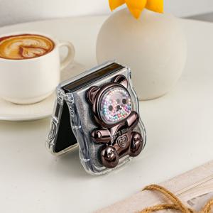 TEMU 폰케이스: 반짝이는 그라데이션 카드스톡 트렌디한 컬러풀 베어 디자인 럭셔리 코팅 폰케이스, 귀여운 베어형 스탠드, 초강력 충격 방지, 정밀 커트아웃, 럭셔리 렌즈 접이식 폰케이스, 갤럭시 Z 플립3 5G, 갤럭시 Z 플립4 5G, 갤럭시 Z 플립5 5G, 갤럭시 Z 플립6 5G 호환