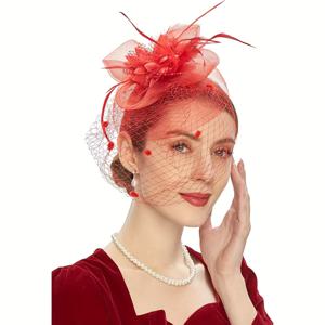 TEMU 베일 메쉬 더비햇 1개 티파티 할로윈 생일 경마 결혼식 교회용 모자 헤어밴드와 클립 겸용