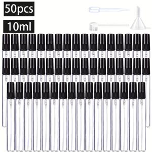 TEMU 50개입 10ml 미니 리필 가능한 유리 스프레이 병 아토마이저, 세정용 퍼퓸 및 여행 필수 오일 용기