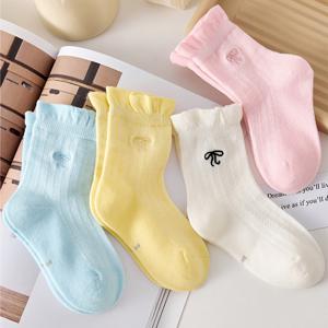 TEMU 양말 4켤레, 새로운 스타일리시한 리본, 사계절 모두에 적합, 여아용 미드튜브 양말, 편안한 원단, 스타일리시하고 편리한 학생용 양말