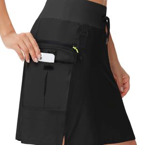 TEMU 여성용 애슬레틱 점프수트, 20인치 무릎 기장 카고 조거 쇼츠, 하이웨이스트 골프 테니스 아웃도어 하이킹 캐주얼 복부 보정 롱 스커트, 안감이 있는 신축성 허리밴드, 지퍼형 멀티 포켓 하이킹 운동용 속건성 애슬레틱 쇼츠|치마바지