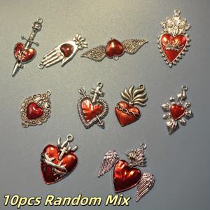 TEMU 고딕 스타일의 빨간색 하트 펜던트 10개 세트 (가시 날개 포함), 발렌타인데이, 어버이날과 같은 특별한 날을 위한 귀걸이, 목걸이 및 기타 주얼리 공예품 제작에 이상적