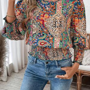 TEMU 여성용 라운드넥 퍼프 슬리브 러플 캐주얼 커뮤터 셔츠, 봄 해변 휴가용 귀여운 탑