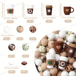 TEMU 50개 커피 라이프 테마 실리콘 비즈 세트 3D 커피 머그컵 프린팅 비즈 키체인 만들기 DIY 패션 장식 액세서리 공예용 선물 비즈 & 비즈 어소르트먼트