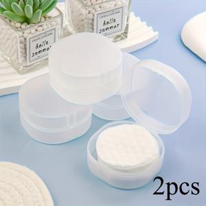 TEMU 2개 플라스틱 라운드 용기 + 4개 메이크업 리무버 패드 - 누수 방지 & 밀봉 가능, 여행용, 다양한 색상, 메이크업 리무버, 볼 & 비즈에 완벽 (투명 화이트)