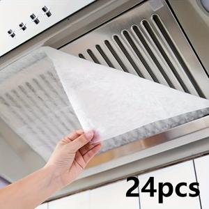 TEMU 24개입 (재사용 가능) 오일 흡수 레인지 후드 필터 멤브레인 - 강력한 기름 및 냄새 제거, 대부분의 표준 레인지 후드, 스토브탑, 카운터탑 호환, 쉬운 설치로 더 깨끗한 주방 & 배기 시스템 보호, 텍스처 표면, 내구성 우수, 주방 액세서리, 바쁜 가정을 위한