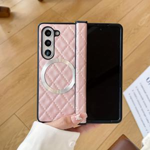 TEMU 휴대폰 케이스 - 3단 중앙 축 소형 향기 체크 무늬 자석 링 보호 케이스, Z Fold 3, Z Fold 4, Z Fold 5, Z Fold 6, Z Fold 7 호환