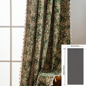 TEMU 프렌치 스타일 컨트리 자카드 커튼 1개, 베이지 술 장식이 있는 작은 초록색 꽃무늬 프린트, 로드 포켓 디자인, 세탁 가능, 거실, 다이닝룸, 주방, 팜하우스 호텔 테마 홈 데코, 휴일 모임, 생일 파티 및 기타 장면 장식에 이상적, 프라이버시 보호 시스루 커튼