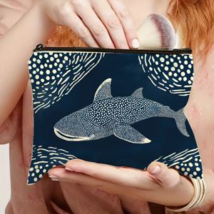 TEMU 1개 고래 상어 패턴 메이크업 가방, 바다 생물 프린트 디자인, 스타일리시하고 미니멀한 스타일. 성인 여행용 수납에 적합하며, 화장품 및 기타 용품을 휴대하기에 정교하고 실용적인 다기능 휴대용 세면도구 가방입니다.