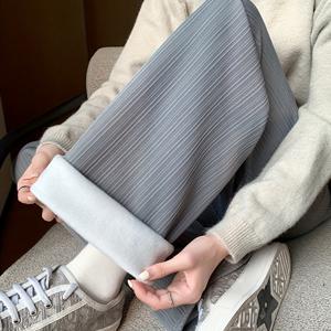 TEMU 2025년 가을/겨울 신상: 기모 안감 두꺼운 와이드 레그 팬츠, 따뜻한 롱 트라우저, 캐주얼 팬츠, 루즈핏 편안한 바지