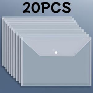 TEMU 20개 두꺼운 대용량 A4 문서 가방 투명 플라스틱 스냅 버튼 학생 시험 보관 가방 문서 가방