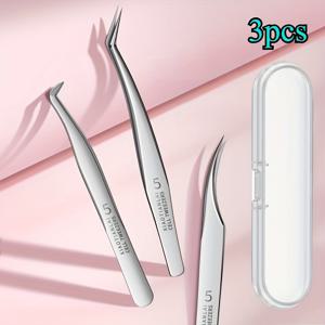 TEMU 고급 속눈썹 연장 스테인리스 스틸 족집게, 독날 족집게, 7자형 독날 클램프, 인조 속눈썹 부착용 골든 깃털 클램프, 둥근 머리 안전 클램프