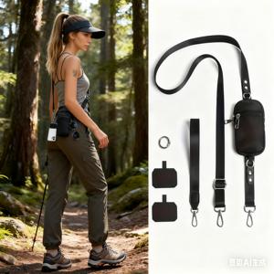 TEMU 조절식 블랙 휴대폰 스트랩, 다기능 동전 지갑 겸 손목 스트랩 - 도난 방지 다기능 여행용 가방 클립, 경량 폴리아미드 남녀공용 디자인, 일상용으로 완벽, 휴대폰 케이스 액세서리, 패션 액세서리, 출퇴근 필수품