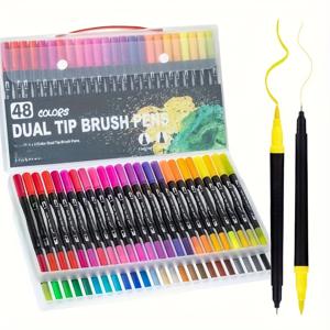 TEMU 48개/24개/12개 듀얼팁 마커, 형광펜, 다양한 색상, 드로잉, 스케치, 공예, 서명 및 미술 프로젝트용