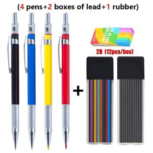 TEMU 미끄럼 방지 기능이 있는 4색 자동 연필 7개 세트. 2B 교체 연필심은 내구성이 뛰어나고, 전문적인 미술, 엔지니어링 도면 및 사무용으로 적합합니다. (연필 4개, 연필심 상자 2개, 지우개 1개 포함)