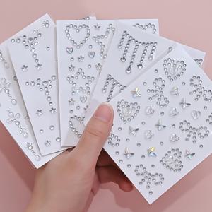 TEMU 5개 얼굴 보석 스티커 (하트/별/나비 모양), 무지개빛 라인스톤 포함, 자가 접착 및 방수 기능, 축제/파티/메이크업에 적합, 눈과 얼굴 껍데기 장식 스티커