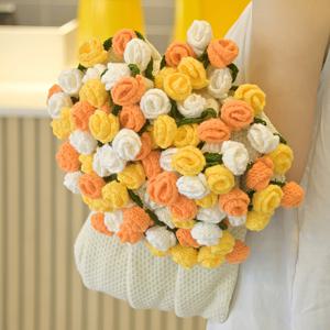 TEMU 꽃다발 담요 완제품 코바늘 로즈 뜨개 니트 꽃 무릎담요 선물백 포함