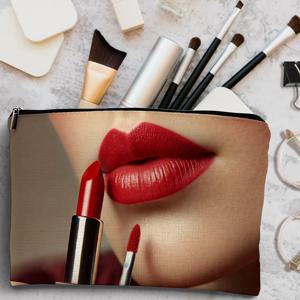 TEMU 2D 프린트 플랫 디자인의 휴대용 메이크업 가방 1개, 클래식한 빨간 입술 패턴, 재사용 가능, 여성용 세면 가방, 지퍼가 달린 필수 야외 수납 파우치, 여성용 맞춤 메이크업 가방, 생일, 크리스마스 선물로 완벽