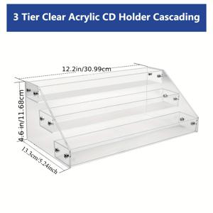 TEMU 3단 투명 아크릴 CD 랙, DVD/CD 디스플레이 및 바이닐 레코드 보관에 적합, 표준 CD 케이스 24개 수납 가능, 책장에 미디어 정리 및 보관에 이상적