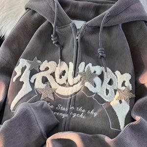 TEMU 미국 별 코듀로이 가디건 재킷 여성 봄/가을 루즈핏 트렌디 브랜드 스트리트 후드 스웨트셔츠