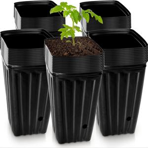 TEMU 검은색 플라스틱 화분 50개입, 모종 화분, 원예 화분, 모종 나무 튜브, 실내 식물용 높은 화분 추가에 적합. 원예 선물 홈 데코