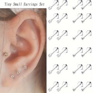 TEMU 12쌍 스터드 귀걸이 세트, 미니 스터드 귀걸이, 2mm 산화된 큐빅 지르코니아 플랫 백 디자인, 착용감 없음, 가벼운 디자인, 수면 및 목욕 시 제거 불필요, 다용도 피어싱 스터드