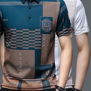 TEMU 세련된 체크무늬 디자인과 남성용 영어 장식이 특징인 칼라가 있는 반팔 폴로 셔츠 2벌 세트 (380G). 여름에 완벽합니다.