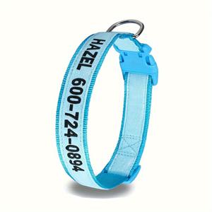 TEMU 맞춤형 이름 및 전화번호가 있는 반짝이는 조절 가능한 버클 강아지 목줄 - 야간 산책 안전을 위한 내구성 폴리에스터, 다양한 색상 옵션, 개인화된 개 목걸이