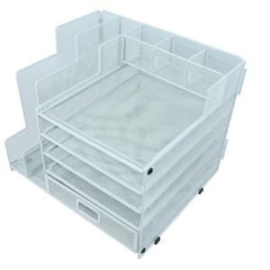 TEMU 서랍이 있는 5단 책상 정리함 - 녹슬지 않는 금속 메쉬 편지 트레이, 펜 거치대 및 파일 보관함 - 가벼운, 파우더 코팅 마감의 가정 및 사무용품