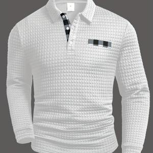 TEMU 디지털 프린팅 랜덤 체크 패턴, 무방향 체크 디자인, 두꺼운 스타일 긴팔 라펠 탑, 스퀘어 그리드 텍스처 원단, 데일리 캐주얼 웨어 패션